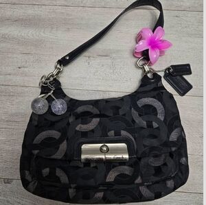 Coach Y2K Vintage Black and Silver Logo Patterned Shoulder Bag.